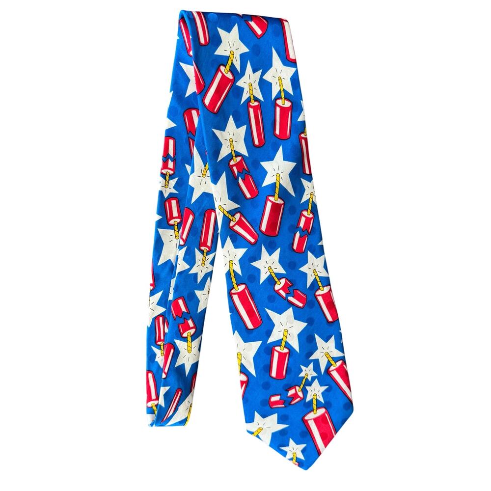 Silk Tie Fourth of‎ July Patriotic Americana Firecracker Necktie Red White Blue